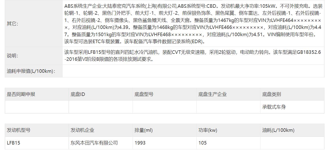神车终于迎来混动化，东风本田思域油电混动版申报信息曝光